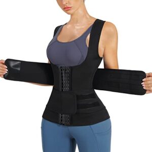 nebility women sauna sweat vest hot neoprene sauna suit weight loss workout top waist trainer shirt body shaper (large, black)