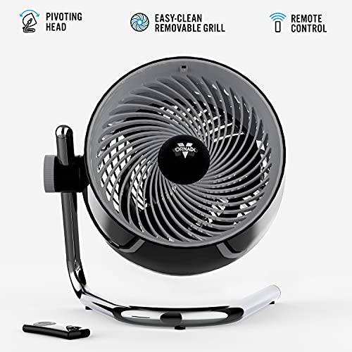 Vornado Pivot6 Whole Room Air Circulator Fan with 4 Speeds, Remote Control, Rotating Axis, Black