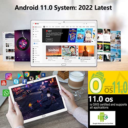 2 in 1 Tablet 10.1 Inch, Android 11.0 Tablets, 64GB/128GB ROM, Dual 4G Cellular with Keyboard, 18MP Camera, Octa-Core Processor, WiFi, GPS, Bluetooth, Google Certified Tablet PC(2023 Silver)