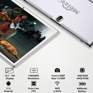 2 in 1 Tablet 10.1 Inch, Android 11.0 Tablets, 64GB/128GB ROM, Dual 4G Cellular with Keyboard, 18MP Camera, Octa-Core Processor, WiFi, GPS, Bluetooth, Google Certified Tablet PC(2023 Silver)