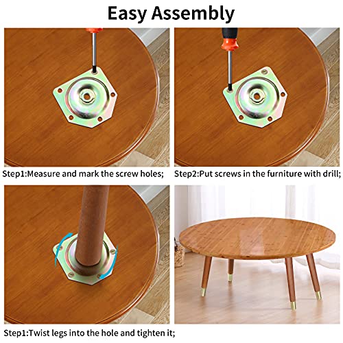 Table Legs 16 inch Wood Furniture Legs with Metal Edge for Coffee Table End Table Mid-Century Modern Style Tapered Round DIY Furniture Legs Accessories Included, Walnut