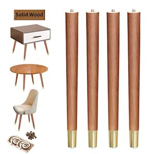 Table Legs 16 inch Wood Furniture Legs with Metal Edge for Coffee Table End Table Mid-Century Modern Style Tapered Round DIY Furniture Legs Accessories Included, Walnut