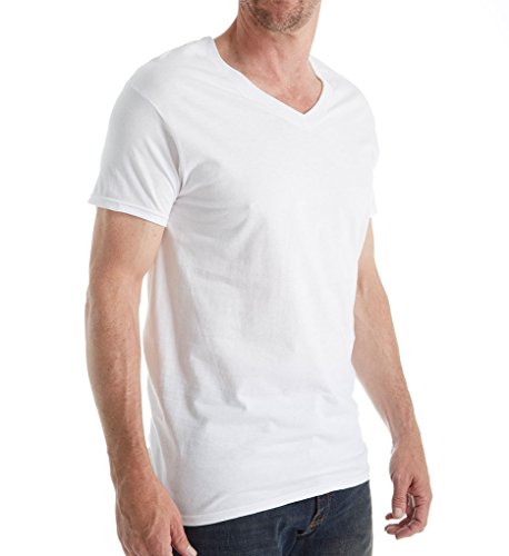 Fruit of the Loom Men's Eversoft Cotton Stay Tucked V-Neck T-Shirt, Regular-White-6 Pack, XX-Large