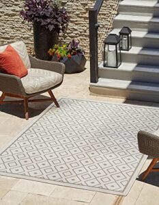 unique loom outdoor trellis collection area rug - kafes (7' 10" x 10' rectangle, ivory/ gray)