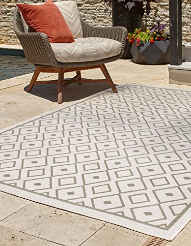 Unique Loom Outdoor Trellis Collection Area Rug - Kafes (7' 10" x 10' Rectangle, Ivory/ Gray)