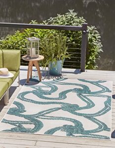unique loom outdoor coastal collection area rug - tethered (7' 10" x 10' rectangle, ivory/ navy blue)