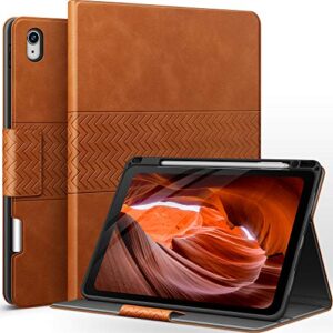 auaua case for ipad air 5th generation(2022), ipad air 4th generation (2020), with pencil holder, auto sleep/wake, vegan leather, adjustable stand cover (brown)