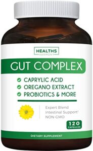 candida support (120 capsules) - caprylic acid, oregano oil & probiotics help maintain already normal levels of yeast and candida - vegetarian, non-gmo intestinal supplement - gut cleanse (no pills)