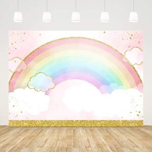 ticuenicoa 7x5ft rainbow backdrop baby shower background pink gold 1st birthday photography backdrops watercolor cloud girls first birthday party decorations cake table banner kids photo booth props