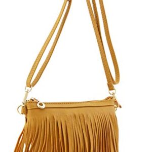 FashionPuzzle Small Fringe Crossbody Bag with Wrist Strap (Dark Mustard)