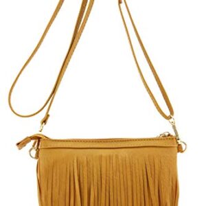 FashionPuzzle Small Fringe Crossbody Bag with Wrist Strap (Dark Mustard)