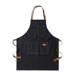 eywlwaar denim apron with 3 pockets unisex jean apron adjustable bib apron for work kitchen cooking 30.3 "x 26.57" black