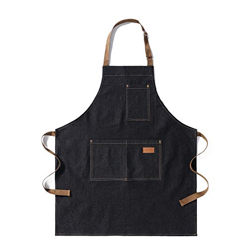 eywlwaar Denim Apron with 3 Pockets Unisex Jean Apron Adjustable Bib Apron for Work Kitchen Cooking 30.3 "x 26.57" Black