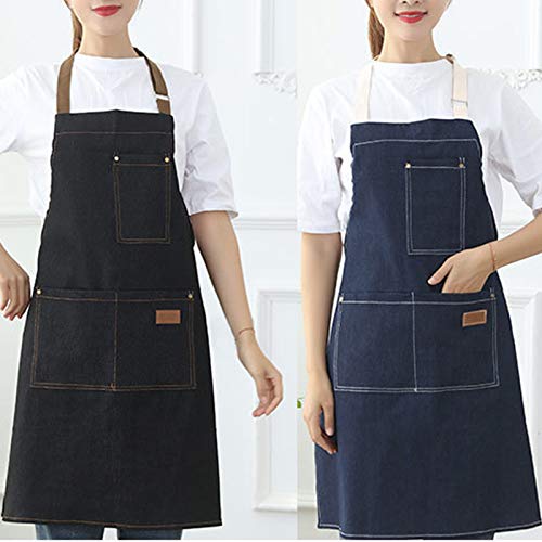 eywlwaar Denim Apron with 3 Pockets Unisex Jean Apron Adjustable Bib Apron for Work Kitchen Cooking 30.3 "x 26.57" Black