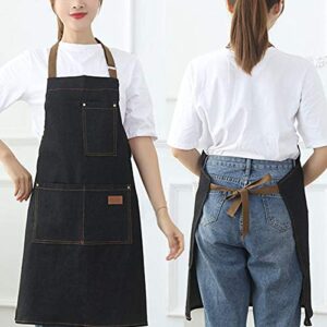 eywlwaar Denim Apron with 3 Pockets Unisex Jean Apron Adjustable Bib Apron for Work Kitchen Cooking 30.3 "x 26.57" Black