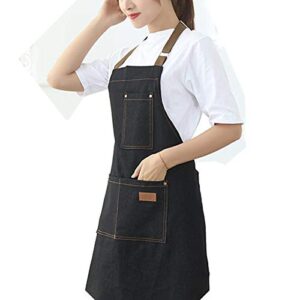 eywlwaar Denim Apron with 3 Pockets Unisex Jean Apron Adjustable Bib Apron for Work Kitchen Cooking 30.3 "x 26.57" Black