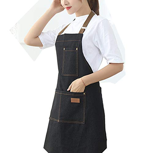 eywlwaar Denim Apron with 3 Pockets Unisex Jean Apron Adjustable Bib Apron for Work Kitchen Cooking 30.3 "x 26.57" Black