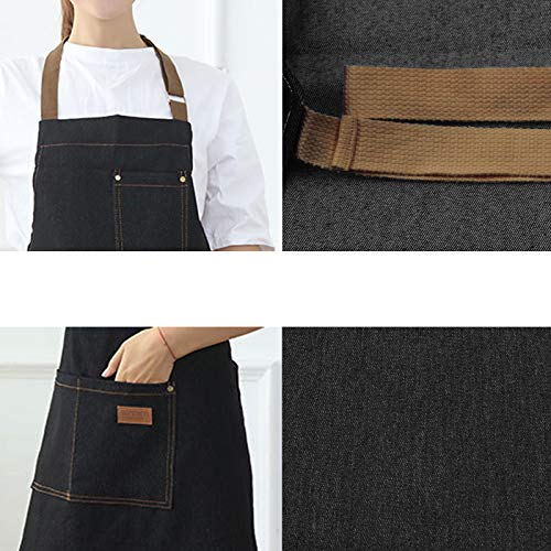 eywlwaar Denim Apron with 3 Pockets Unisex Jean Apron Adjustable Bib Apron for Work Kitchen Cooking 30.3 "x 26.57" Black