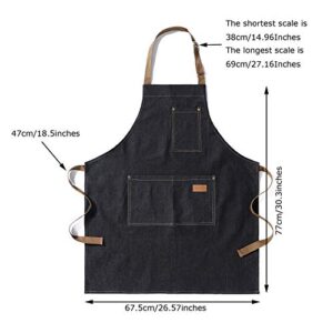 eywlwaar Denim Apron with 3 Pockets Unisex Jean Apron Adjustable Bib Apron for Work Kitchen Cooking 30.3 "x 26.57" Black