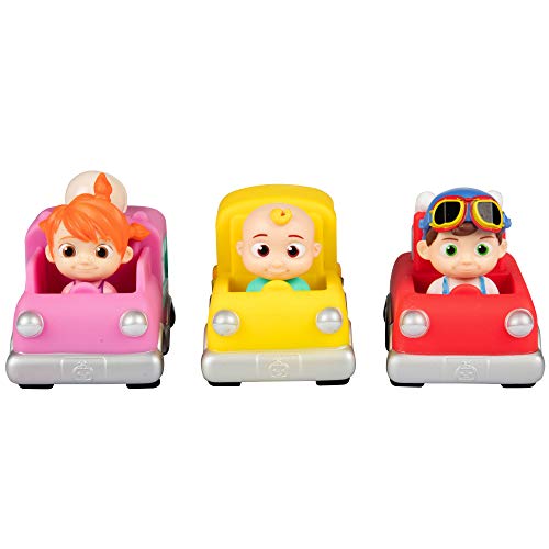 CoComelon 3" Car Vehicle Toys 3-Pack - Officially Licensed - Includes Mini JJ, Tomtom & YoYo Character Figures! Trucks and Bus for Toddlers & Preschoolers Ages 1-3 - Great Gift for Kids, Boys & Girls