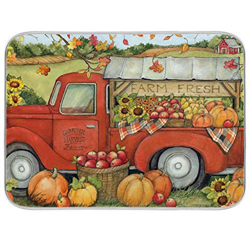 Dish Drying Mats for Kitchen Counter Absorbent Reversible Dishes Drainer Pad Autumn Fall Sunflower Pumpkin 16 x 18 In 2030325