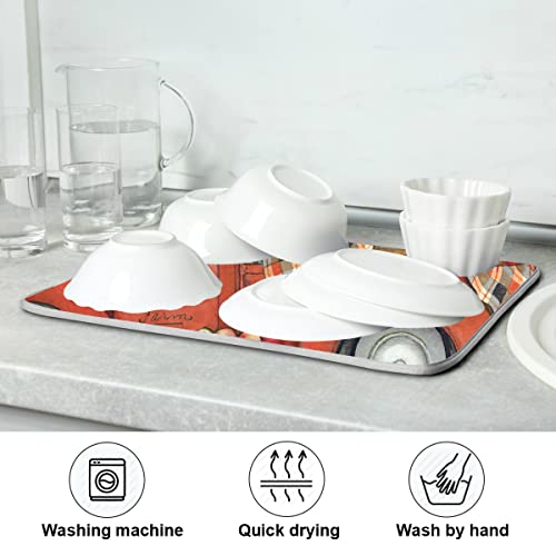 Dish Drying Mats for Kitchen Counter Absorbent Reversible Dishes Drainer Pad Autumn Fall Sunflower Pumpkin 16 x 18 In 2030325