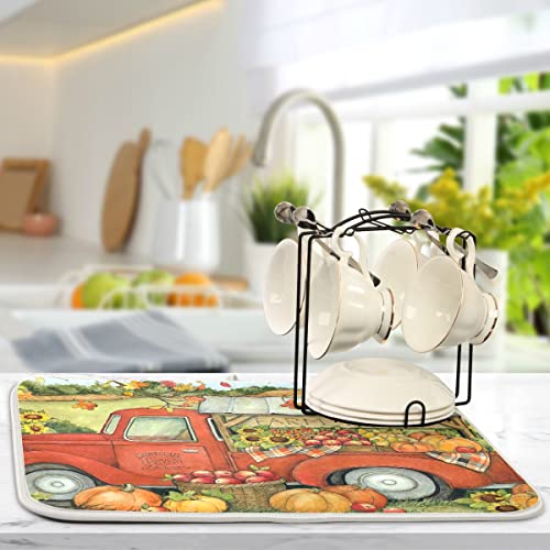 Dish Drying Mats for Kitchen Counter Absorbent Reversible Dishes Drainer Pad Autumn Fall Sunflower Pumpkin 16 x 18 In 2030325