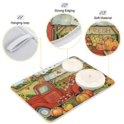 Dish Drying Mats for Kitchen Counter Absorbent Reversible Dishes Drainer Pad Autumn Fall Sunflower Pumpkin 16 x 18 In 2030325