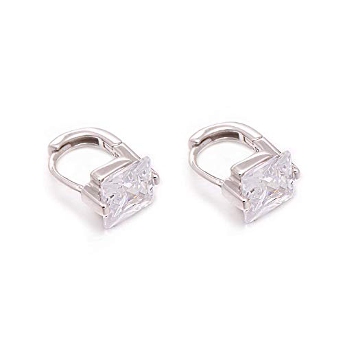 925 Sterling Silver Cubic Zirconia Princess Cut Huggie Earrings Studs