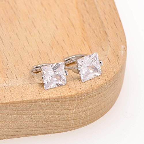 925 Sterling Silver Cubic Zirconia Princess Cut Huggie Earrings Studs