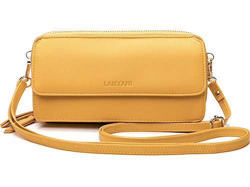 Lanyani Women Crossbody Wallet RFID Blocking Cell Phone wristlet Purse with shoulder strap small girls crossbody bag (Mustard Yellow)