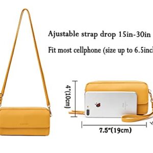 Lanyani Women Crossbody Wallet RFID Blocking Cell Phone wristlet Purse with shoulder strap small girls crossbody bag (Mustard Yellow)