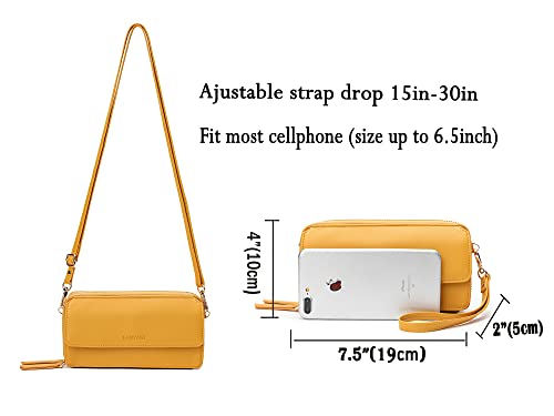 Lanyani Women Crossbody Wallet RFID Blocking Cell Phone wristlet Purse with shoulder strap small girls crossbody bag (Mustard Yellow)