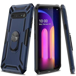 sitikai compatible with lg v60 thinq/lg v60 case [military grade drop protection] with metal rotating ring holder magnetic kickstand hard pc protective bumper rugged anti-scratch shockproof blue