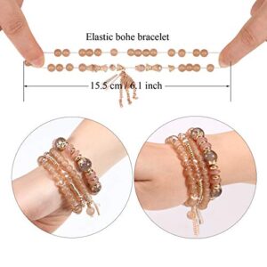 Twinfree 8 Sets Bohemian Stackable Bead Bracelets for Women Multilayered Bracelet Set Pendant Charm Stretch Bangles