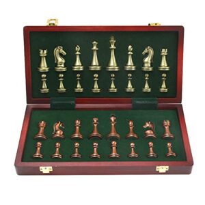 large metal deluxe chess retro copper plated alloy chess adult set board game portable wooden box storage folding, 2 players chess set