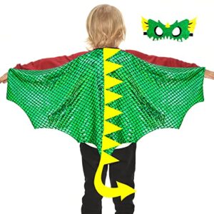 irolehome dragon-wings costume for kids mask dinosaur dress up cape for boys girls halloween-party gifts toys (metallic blue) (metallic green)