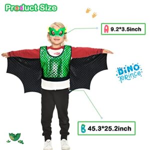 IROLEHOME Dragon-Wings Costume for Kids Mask Dinosaur Dress Up Cape for Boys Girls Halloween-Party Gifts Toys (metallic blue) (metallic green)