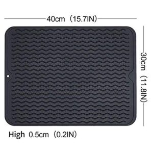 Dish Drying Mat - Silicone Drying Mat Kitchen Drying Mat Dishwasher Safety For Kitchen Counter Or Drawer Liner,Easy Clean And Heat Resistant 16X12 Inch(1Piece,Black)