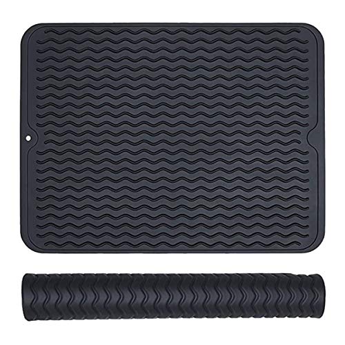 Dish Drying Mat - Silicone Drying Mat Kitchen Drying Mat Dishwasher Safety For Kitchen Counter Or Drawer Liner,Easy Clean And Heat Resistant 16X12 Inch(1Piece,Black)