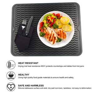 Dish Drying Mat - Silicone Drying Mat Kitchen Drying Mat Dishwasher Safety For Kitchen Counter Or Drawer Liner,Easy Clean And Heat Resistant 16X12 Inch(1Piece,Black)