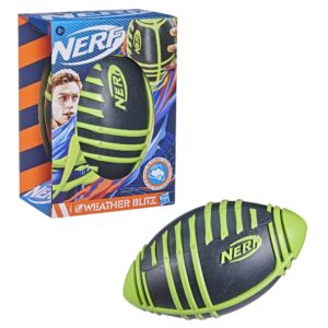 NERF Weather Blitz Foam Football for All-Weather Play - Easy-to-Hold Grips – Great for Indoor and Outdoor Games - Green