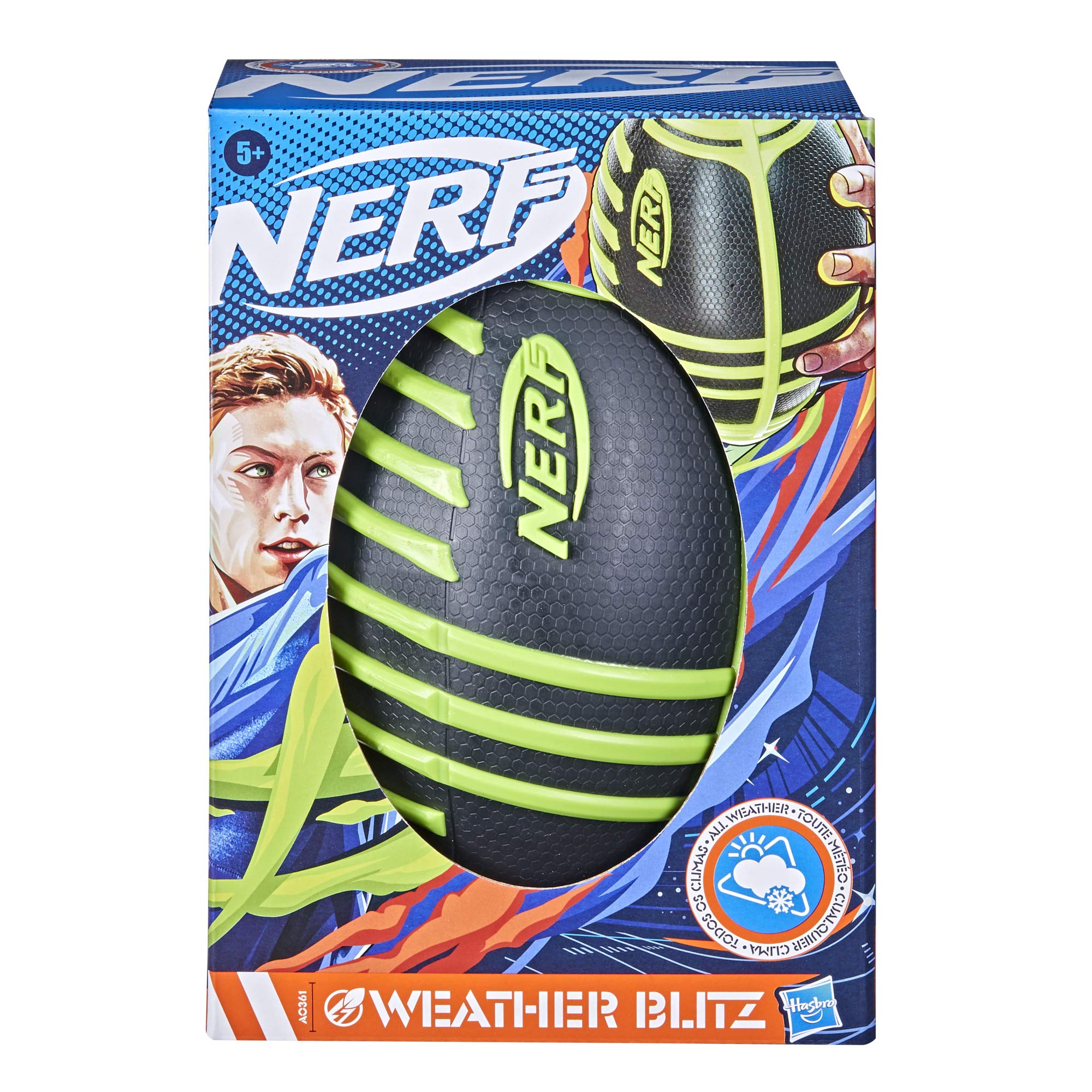 NERF Weather Blitz Foam Football for All-Weather Play - Easy-to-Hold Grips – Great for Indoor and Outdoor Games - Green