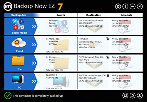 NTI Backup Now EZ 7 (for 3 Computers) | New Version 7.5 | PC Backup or Image Backup | Cloud Backup | File & Folder Backup | Scheduled Backup | Made in USA | Available in DOWNLOAD and CD-ROM