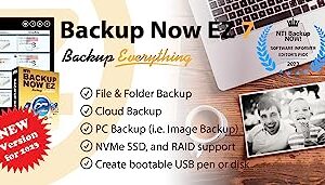 NTI Backup Now EZ 7 (for 3 Computers) | New Version 7.5 | PC Backup or Image Backup | Cloud Backup | File & Folder Backup | Scheduled Backup | Made in USA | Available in DOWNLOAD and CD-ROM