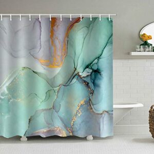 natu2eco colourful marble shower curtains for bathroom sets fabric with 12 hooks watercolor abstract ink paint blue green jade texture purple and gold stripes machine washable digital printing decor