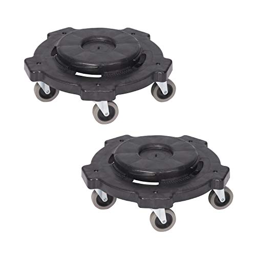 AmazonCommercial Dolly To Fit 32, 44 & 55 Gallon Round Containers, Twist On/Off, 2-Pack, 18.25", Black