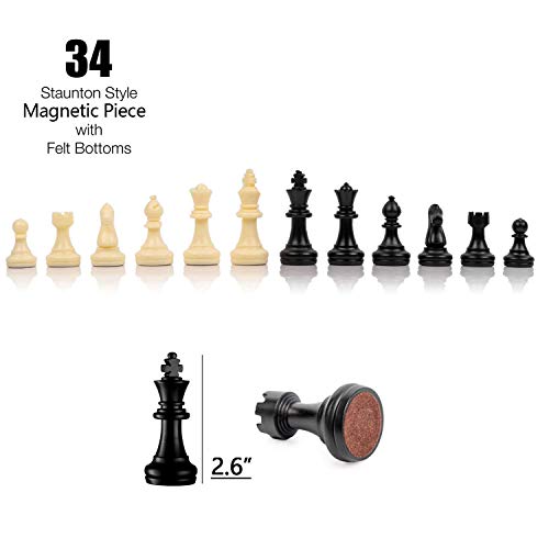 LEAP 12.6“ Magnetic Chess Set Foldable Portable Game Board for Adult Travel Set with 2 Queens