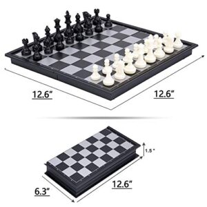 LEAP 12.6“ Magnetic Chess Set Foldable Portable Game Board for Adult Travel Set with 2 Queens