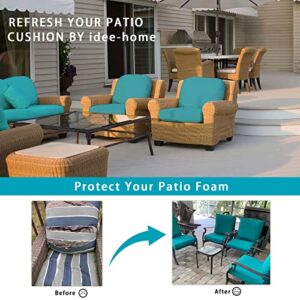 idee-home Patio Cushion Covers Replacement, Outdoor Cushion Slipcovers, Waterproof Chair Seat Cover for Sofa Couch Furniture Outside Zipper Design, 6 Set 22 Inchx20 Inch Peacock Blue